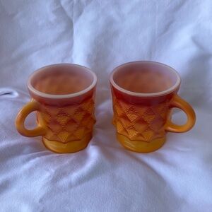 Vintage Fire King Orange Kimberly Diamond Point Mugs-Set of 2